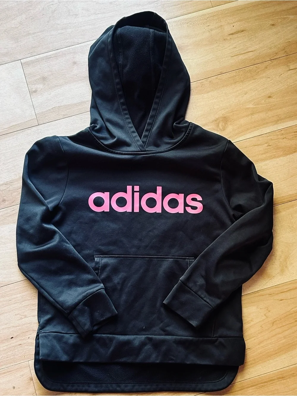 adidas Black Hoodie with Pink Chest Logo girls size 14